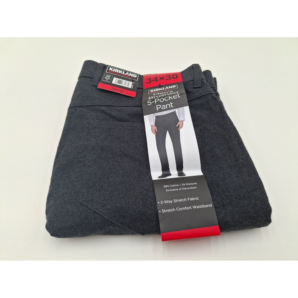 Kirkland Signature Men's Brushed 5-Pocket Pant, Gray, Size: 34x30, New